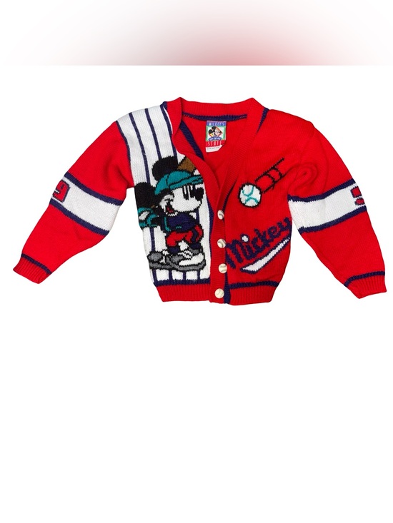 Disney Other - Vintage Walt Disney Mickey Red Knit Sweater Cardigan Varsity Colorblock Sz 3T